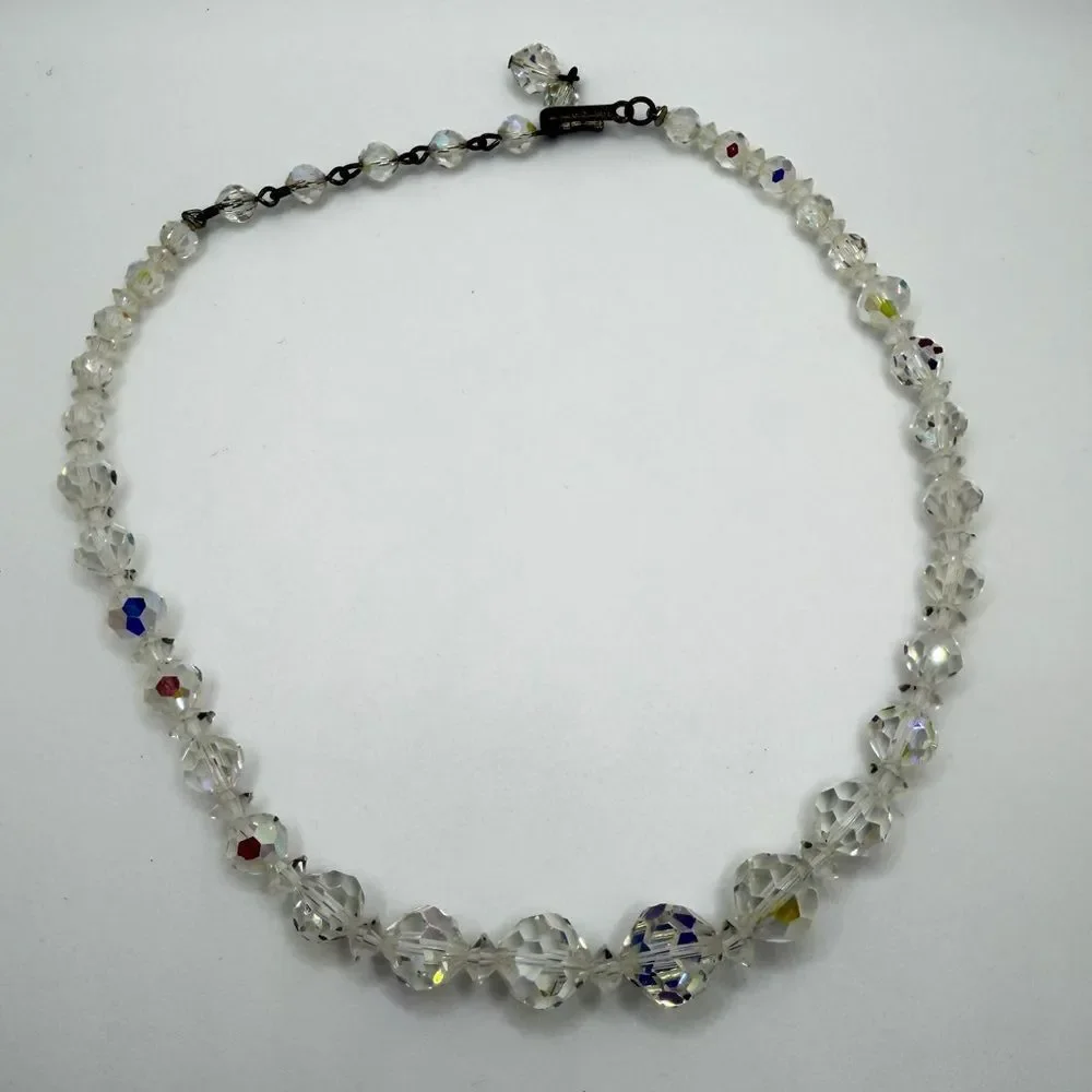 up to 15" VINTAGE LAGNUA, graduated Aurora Borealis crystal beaded necklace! - Picture 8 of 11